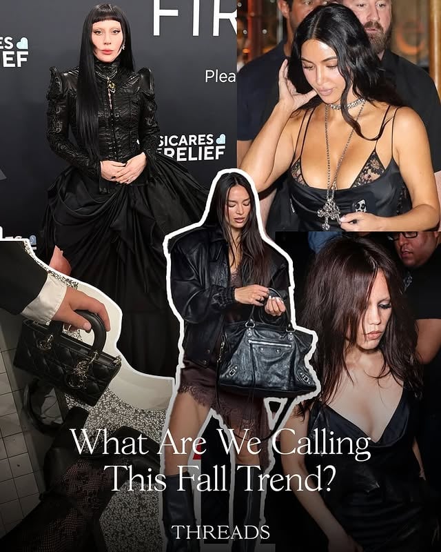 We’re thinking soft goth, but goth isn’t a trend - it’s a lifestyle. So what would you call fall’s dark romantic vibe? Let us know in the comments.📸: @jennaortega @azoiteiamanda @ladygaga @vivianhoorn @kimkardashian @charli_xcx 🔎 Jenna Ortega style, Charli XCX outfits, all black outfits, autumn winter trend, fw25, street style, Kim Kardashain style by @threadsstyling