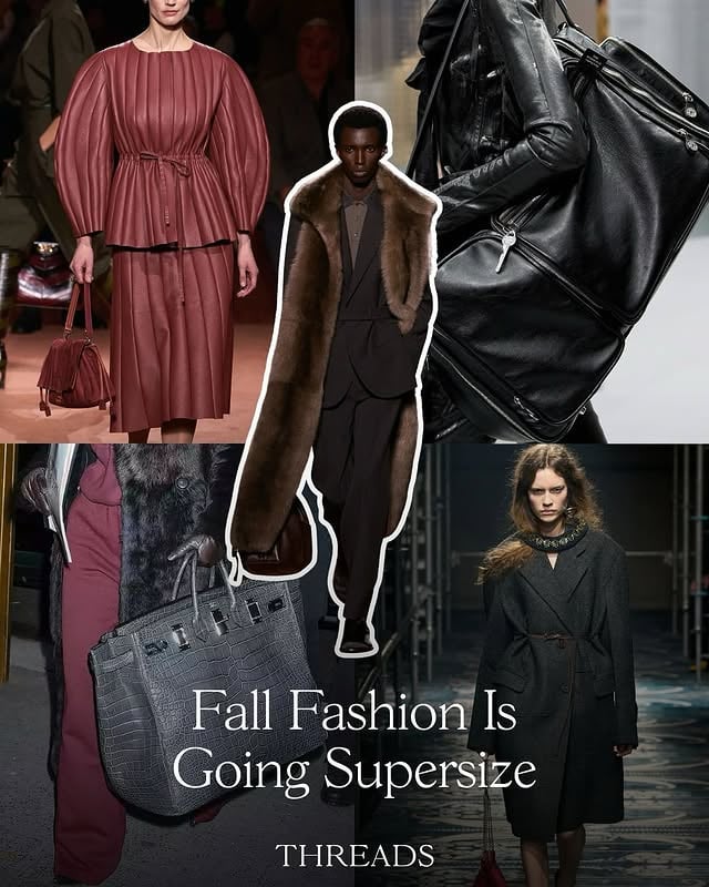 From oversized bags to enveloping outerwear, it’s set to be a big Fall. 🍂🍁☕️🔎 Fendi, Burberry trench coat, Coach, Hermès Birkin bag, oversized trend, Louis Vuitton, Prada, AW25, Autumn Winter trends, Rick Owens by @threadsstyling