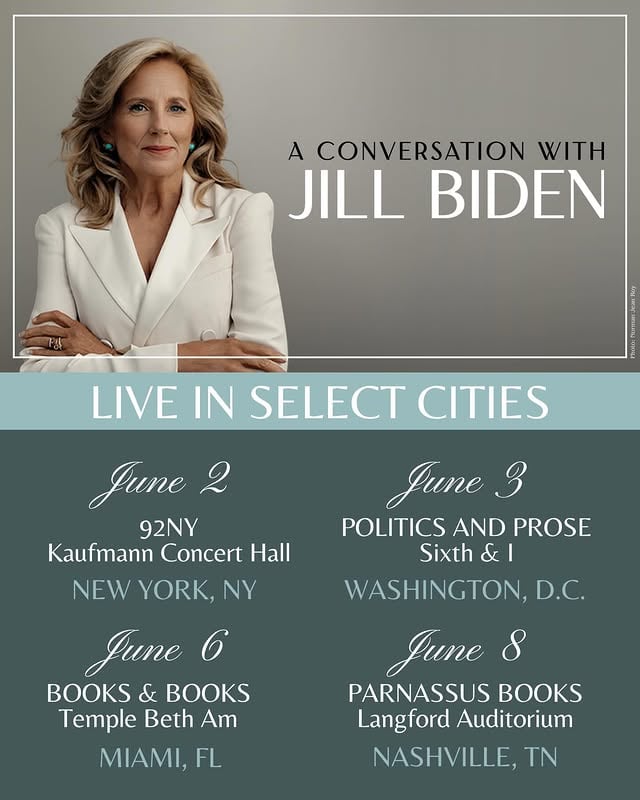 More cities added to the VIEW FROM THE EAST WING book tour ✨Getting back on the road and seeing everyone in person is what I’m most looking forward to — and now there are even more chances to join.Tickets are live at the link in bio. Swipe to see all the cities I’ll be visiting.I truly hope to see you there 🤍 by @drbiden
