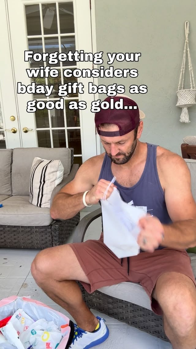 I almost ruined the party 🙃Anyone else get excited when your kids get quality reusable gift bags?? 😆#dadlife #dadsofinstagram #birthdayparty #funny #relatable by @doughehner