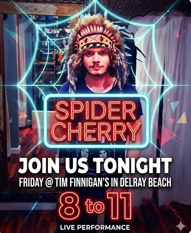 Tonight @timfinnegansdelray 8-11 Delray Beach 🕷️🍒🎹🎹Join us @dukesthedrummer2 @spidercherry #livemusic #delraybeach #spidercherry #rocknroll #fridayvibes by @spidercherry