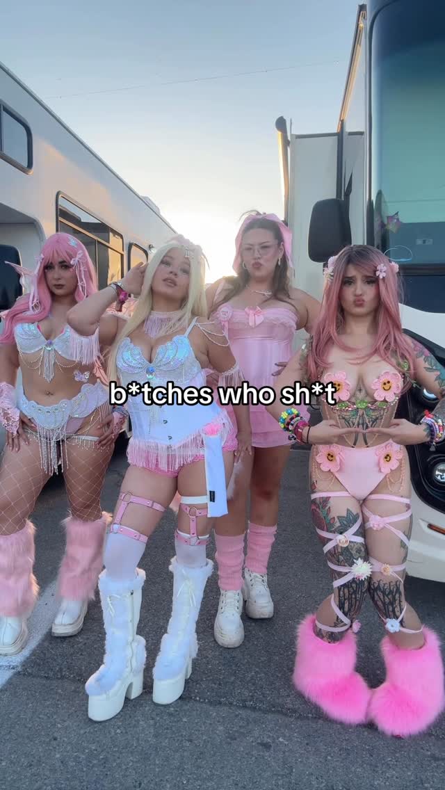 happy @edc_lasvegas day 1 from ur fave pink girlies 🫶✨🩷 we had the BEST DAY EVER. dancing on the wasteland stage, trading sm kandi, ripping our wigs off at 4am, we love a fairy to feral balance ☯️OUR MEETUP TODAY IS 8:30 PM at the @lunchboxpacks activation by downtown EDC! 👀🎡 by @iheartraves