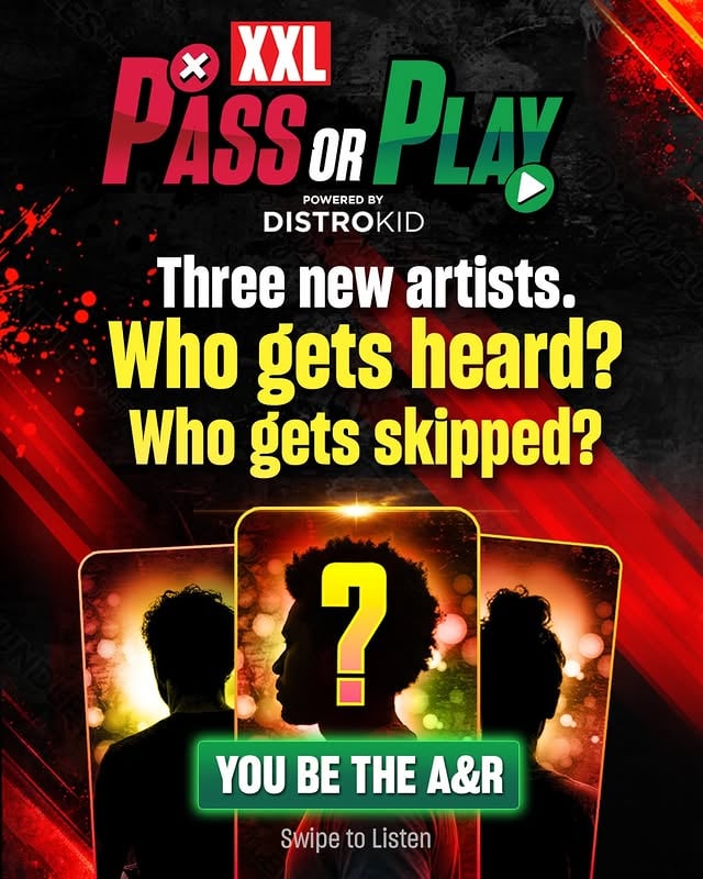 XXL’s Pass or Play returns! This isn’t a competition, just putting new artists on your radar. Now you be the A&R. 🤔Swipe through, listen to each track and call it. Who gets a play and who gets skipped 🔊This week features Jordan Montgomery’s “Hot Minute,” Sivers The Third’s “What A Hell Of A Life” and Travell Lynch’s “My Forever Angel”Who you rocking with? ⬇️💭Powered by @distrokid by @xxl