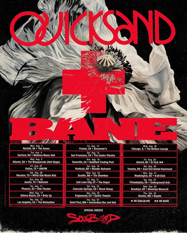 QUICKSAND / BANE / SOUL BLIND 🎉 🎉🎉There is a strange alternate universe where you get to go on tour with the band you’ve looked up to since you started your own band. This is that universe, and we CAN NOT believe we’re living in it.@qsnyc , you have NOOOO IDEA how excited we are for this. @soulblind , GET READY TO FREAK OUT SIDE STAGE WITH US WATCHING THEM!! Tickets go on sale Friday. Life is crazy, and we are all freaking outttttttt. 🎉🤪😭😳🥳🤯🎂🎂🎂Flyer by @onetricpony ❤️🙏❤️ by @walterschreifels