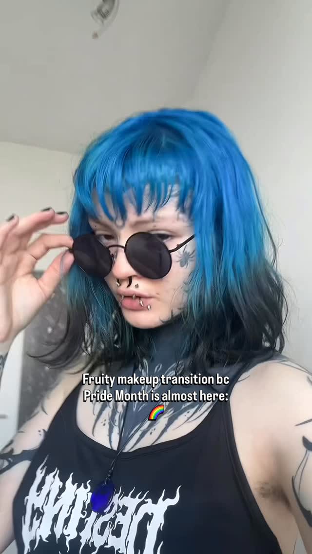 FRUITY ALIEN 👽🍓🍉🍊🥭🍋🥝🫐-I’ve never properly celebrated pride month soit’s safe to say I’m VERY hyped for upcoming June !!!Obviously every day is a chance to celebrate ourindividuality and our different ways to love,I just never got to properly express my excitement For the month dedicated to it🙂‍↕️I hope this is an obvious reminder that this is a safe space for all kinds of beautiful beings🖤I love you !! Stay stellar 🔭...#pridemonth #selfexpression #makeuptransition #tattoo #piercings by @virgoamity