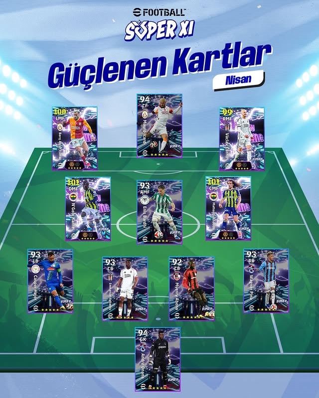 Sen seçtin, onlar güçlendi 💥Nisan ayının En İyi 11’i artık yenilenmiş ve güçlenmiş kartlarla oyunda!⚡#TrendyolSüperLig | #SüperOnBir | #OyunuSenBelirle I #eFootball | @oyna_efootball by @oyna_efootball