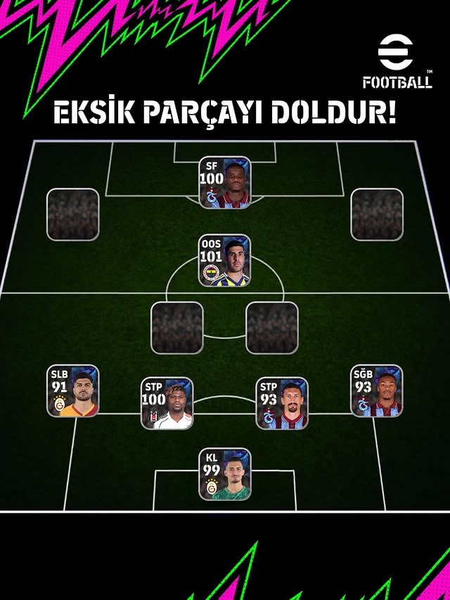 Kadronun o galibiyeti getiren eksik parçasını mı arıyorsun? 🔍Senin için mükemmel oyun planını hazırladık ama hala birkaç kilit pozisyon eksik! 🧩 Kaydır ve bu boşlukları dolduracak elit Show Time yıldızlarını keşfet.Peki, senin kadrona seviye atlatacak o büyük yıldız sence hangisi? Yorumlarda buluşalım! 👇#eFootball by @oyna_efootball
