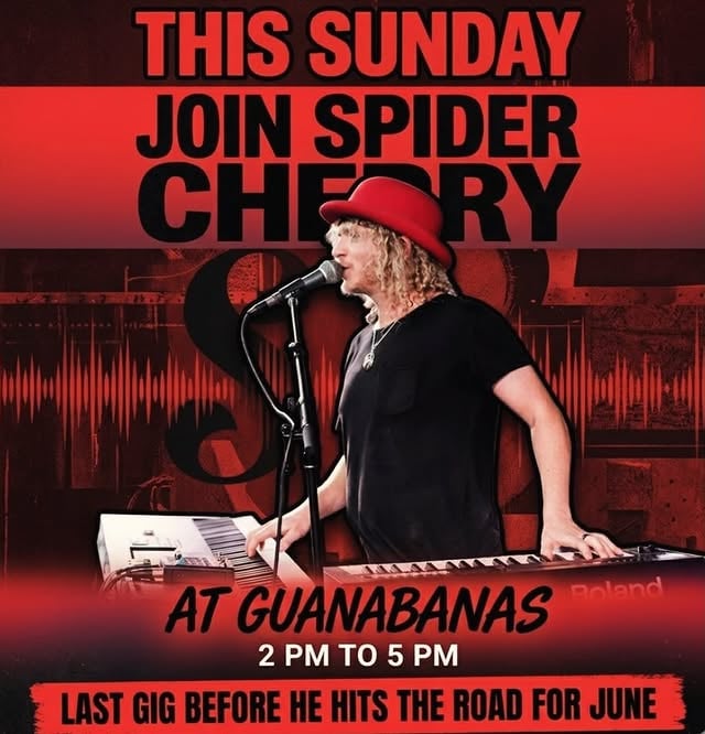 🎹🔥 JUPITER! Tomorrow SUNDAY! 🔥🎹Before I officially hit the road for June Join me @guanabanasrestaurant from 2 PM to 5 PM for an afternoon of live music, dual keyboards, and 🥁 @dukesthedrummer2 🚀✨🥂Come find 🕷️🍒 in your nearest city Tickets here 👉 @ www.redrocker.com Big Hugs to you all 🖤❤️#SpiderCherry #Guanabanas #JupiterFlorida #LiveMusicSouthFlorida #OnTheRoad by @spidercherry