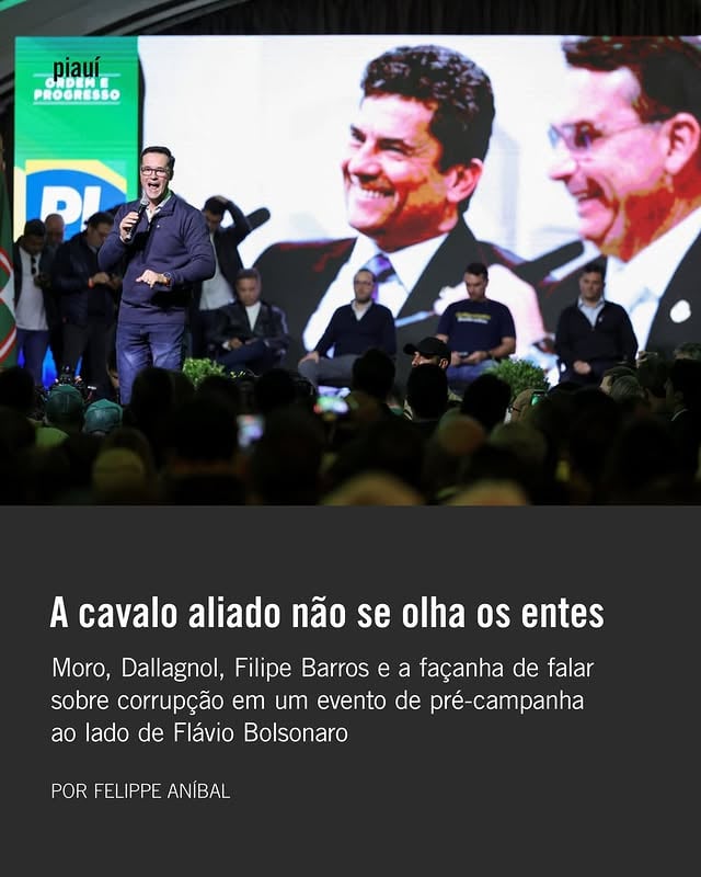 Na última sexta-feira (29), em Curitiba, Flávio Bolsonaro (PL) participou de seu primeiro evento oficial de pré-campanha após terem vindo à tona indícios de seu enrosco com o escândalo do Banco Master. O filho 01 do ex-presidente Jair Bolsonaro discursou por cerca de 15 minutos. Até mencionou, tangencialmente, o tema da corrupção. Mas não falou uma palavra sobre algo que pudesse aludir ao caso.Às cerca de 4 mil pessoas que participavam do evento, o pré-candidato não justificou sua relação com Daniel Vorcaro – explicitada em uma reportagem do site The Intercept Brasil. Tampouco explicou o financiamento do filme ‘Dark Horse’, sobre a história de seu pai. Quando falou sobre corrupção, o 01 a atrelou ao governo de Lula (PT), seu oponente nas eleições presidenciais – a se confirmarem as pré-candidaturas.Trajado com um colete à prova de balas, Flávio usava uma camiseta azul-marinho, em que se lia “Curitiba prendeu. Brasília soltou”. Mais que uma indireta à prisão de Lula no âmbito da Operação Lava Jato, a inscrição caía como um afago aos anfitriões da noite: o ex-juiz Sergio Moro (PL-PR) e o ex-procurador Deltan Dallagnol (Novo-PR), cujas pré-candidaturas eram lançadas naquela noite – respectivamente, ao governo do Paraná e ao Senado. Outro pré-candidato ao Senado lançado no evento, o deputado federal Filipe Barros (PL-PR) rememorou os tempos áureos da Lava Jato e louvou o “combate à corrupção, que esse governo Lula destruiu”.Leia a íntegra da reportagem de Felippe Aníbal no site da piauí. Link na bio e nos stories.Foto: Rodolfo Buhrer/Reuters by @revistapiaui