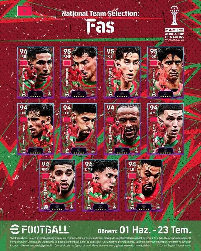 Afrika'nın dört dev ülkesinden yıldız oyuncular "National Team Selection" ile şimdi eFootball™'da! 💫Mısır Milli TakımıSenegal Milli TakımıCezayir Milli TakımıFas Milli TakımıSeni en çok hangi yıldız heyecanlandırıyor? Bu güçlü Afrika takımlarından oyuncuları hemen kadrona kat ve takımını zafere taşı! 👀🔥#eFootball by @oyna_efootball