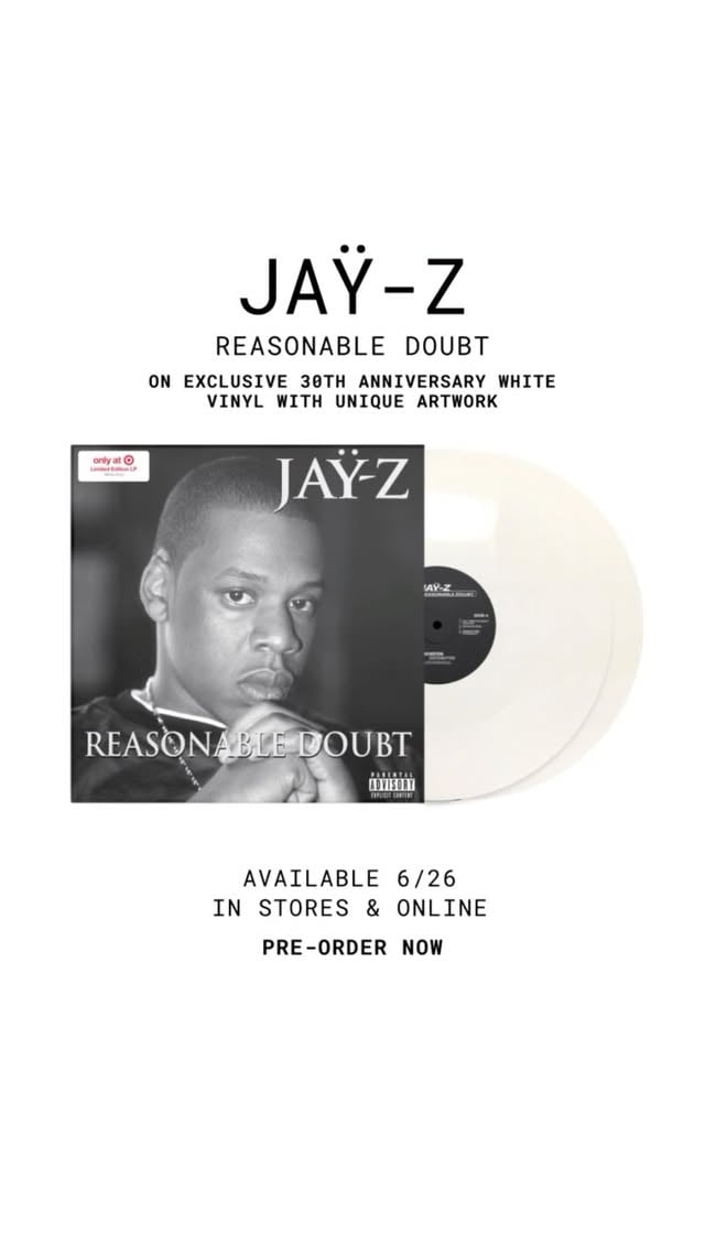 Preorder JAŸ-Z’s Reasonable DoubtOn exclusive 30th Anniversary White vinyl with unique artwork. Available 6/26 in stores & online. by @rocnation