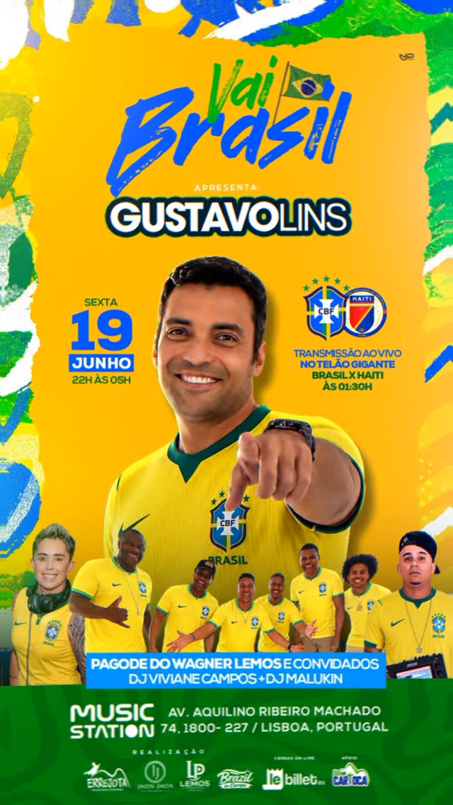 Uma noite imperdível de samba e pagode em Lisboa está a chegar! 🇧🇷🇵🇹Gustavo Lins sobe ao palco com toda a sua energia e romantismo, trazendo os grandes sucessos que marcaram a sua carreira, como “Pra Ser Feliz”, “Ficha Limpa”, “Open Bar” e “Escuta”.A programação ainda conta com o Pagode do Wagner Lemos e convidados, além dos sets especiais de DJ Malukin e DJ Viviane Campos, garantindo uma noite completa de música e animação no Lisbon Stage antigo Music Station.TRANSMISSÃO AO VIVO BRASIL X HAITI 🎟️ Ingressos disponíveis em Lebillet.eu🔞 Evento +16Prepara-te para uma noite de muita música, emoção e boas vibrações! by @podvirportugal