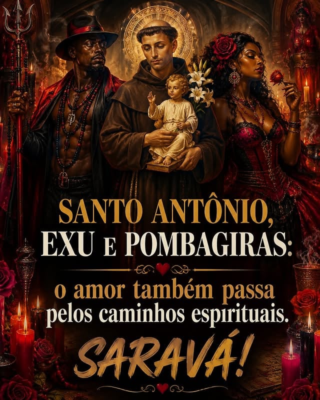 ❤️🌹 Santo Antônio, Exu e Pombagiras: o amor também passa pelos caminhos espirituais.Junho é um mês tradicionalmente ligado ao amor. É quando milhares de pessoas fazem orações, simpatias e pedidos para encontrar um relacionamento, fortalecer uma união ou trazer mais harmonia para a vida afetiva.Muita gente conhece Santo Antônio como o santo casamenteiro. Mas dentro das tradições afro-brasileiras existe uma conexão que poucos conhecem.No sincretismo religioso, Santo Antônio foi associado a Exu em diversas casas de Candomblé. Já na Umbanda, quando falamos sobre caminhos amorosos, relacionamentos, encontros e reconciliações, encontramos também a força das linhas de Exus e Pombagiras.Exu é o senhor dos caminhos, das oportunidades e dos encontros. É quem movimenta aquilo que está parado.As Pombagiras trabalham o amor-próprio, a autoestima, o magnetismo pessoal e ajudam muitas pessoas a compreenderem melhor seus relacionamentos e seus sentimentos.Por isso, para muitas pessoas, junho é um período especial para fortalecer pedidos relacionados ao amor, à vida afetiva e à abertura de caminhos.✨ Nem sempre buscamos apenas encontrar alguém.Às vezes buscamos curar feridas, recuperar a confiança, fortalecer uma relação ou simplesmente abrir espaço para viver algo novo.E você? Já conhecia essa ligação entre Santo Antônio, Exu e Pombagiras?Deixe SARAVÁ! nos comentários. 👇🖤❤️ No dia 07 de junho realizaremos nossa Oferenda Coletiva Especial para Exus e Pombagiras.Uma firmeza dedicada à abertura de caminhos, fortalecimento amoroso, autoestima, proteção espiritual e movimentação das energias da sua vida.Para participar, envie seu nome pelo direct ou pelo WhatsApp (31) 98449-4015✨ O amor também passa pelos caminhos espirituais.#SantoAntonio #Exu #Pombagira #dia7 by @raizes_espirituais