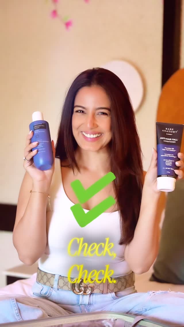 No matter where I travel, my haircare comes with me ✨Obsessed with the Bare Anatomy Anti-Hair Fall Shampoo & Conditioner for keeping my hair healthy, soft & travel ready wherever I go 🌸@bareanatomy.haircare @mynykaa#Ad #BareAnatomy #AntiHairFall #HaircareRoutine #TravelEssentials by @srishtyrode24