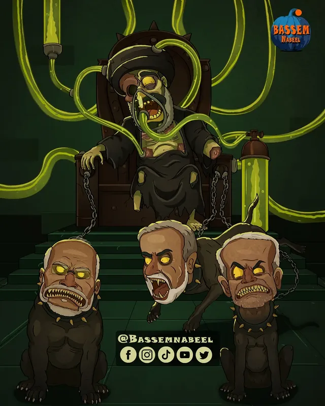 The Living Corpse Supreme Leader and the dogs war 
المرشد الاعلى: الجثة الحية و حرب الكلاب 
#mojtabakhamenei #iran #iranusawar #cartoon #خامنئي