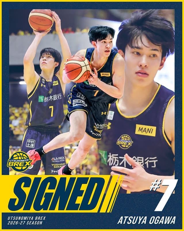 🤝【選手情報】#7 小川 敦也選手との2026-27シーズン選手契約（継続）が決定しました。なお、小川選手とは2027-28シーズンまでの契約を結んでいます。▼選手コメント「日頃より温かいご声援をいただいているファンの皆さま、そして関係者の皆さま、いつもありがとうございます。2026-27シーズンもブレックスでプレーできることを大変嬉しく思います。2025-26シーズンは、素晴らしい経験だけでなく、悔しい経験も含めて多くのことを学びました。2026-27シーズンはさらに強くなり、成長した姿をお見せできるよう、日々精進していきます。 もう一度、BREX NATIONの皆さまと優勝の喜びを分かち合えるよう全力で戦いますので、熱い応援をよろしくお願いいたします！」#小川敦也 #BREX #宇都宮ブレックス by @utsunomiyabrex_official