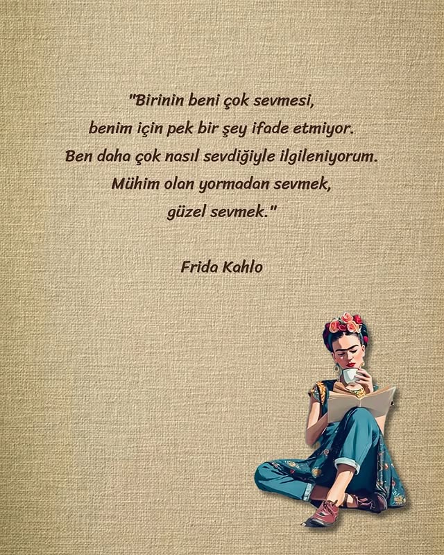 “Birinin beni çok sevmesi, benim için pek bir şey ifade etmiyor. Ben daha çok nasıl sevdiğiyle ilgileniyorum. Mühim olan yormadan sevmek, güzel sevmek.”#fridakahlo #etkanıngünlüğü by @etkaningunlugu