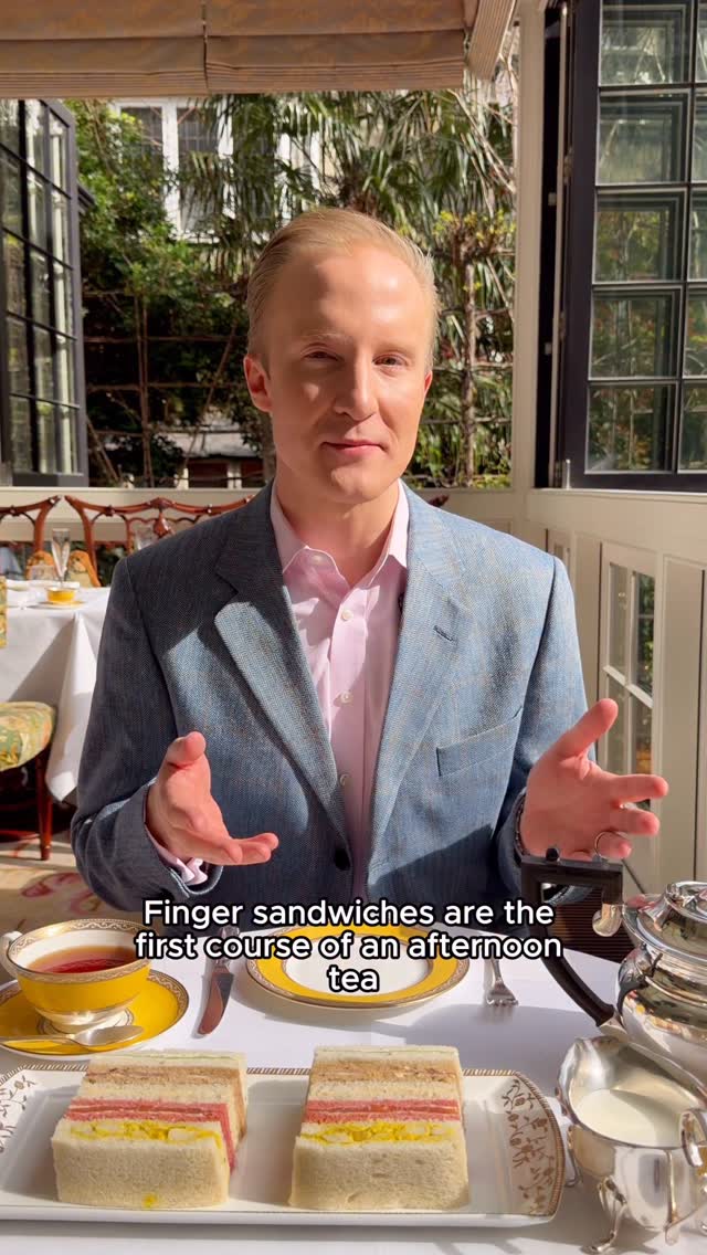 You might think it’s ‘fancy’ to use a knife and fork to eat finger sandwiches, but they’re called fingers sandwiches for a reason! Part of the superb afternoon tea @thegoring #williamhanson #etiquette #dining