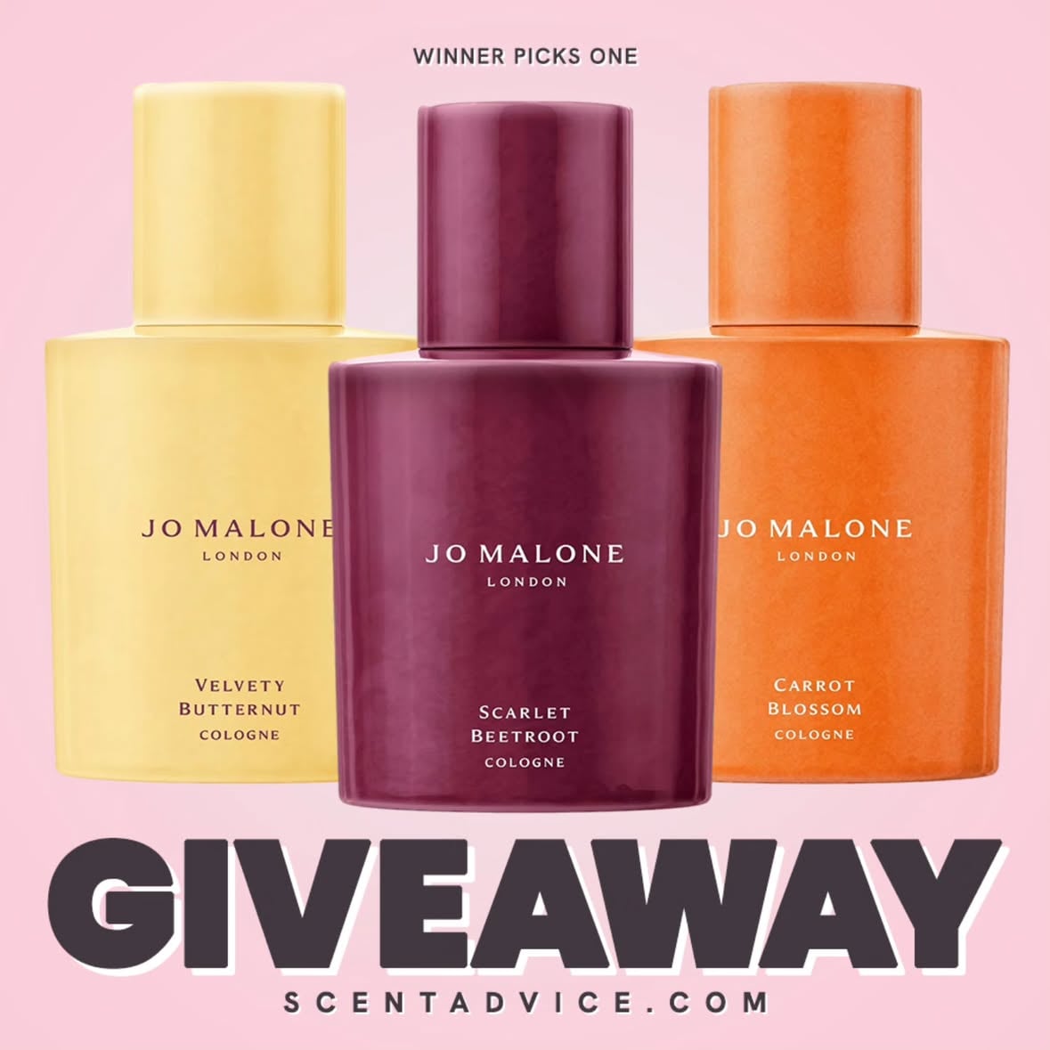 PICK ONE

This Jo Malone Veggies collection just dropped worldwide (link in stories if you're looking to get your hands on them)… or,  see if you're the lucky person to pick of the three by joining below.

🎁 JO MALONE CARROT BLOSSOM (30ml) 
JO MALONE SCARLET BEETROOT (30ml)
OR JO MALONE VELVETY BUTTERNUT (30ml) 🎁

TO ENTER
1️⃣ FOLLOW @ScentAdvice
2️⃣ TAG a friend
3️⃣ SAVE & SHARE this post in your stories

(Optional) BONUS ENTRIES: Subscribers to the ScentAdvice newsletter have automatic bonus entries for this and all future events.

•

🏁 The deadline is June 20. The winner will be drawn randomly and publicly announced on June 20 or June 21. The drawing will be visible in my stories, after which the winner will be contacted by me directly. By entering, all participants confirm that they are 13+ years of age and release instagram of responsibility. Instagram & Jo Malone are in no way affiliated with this.