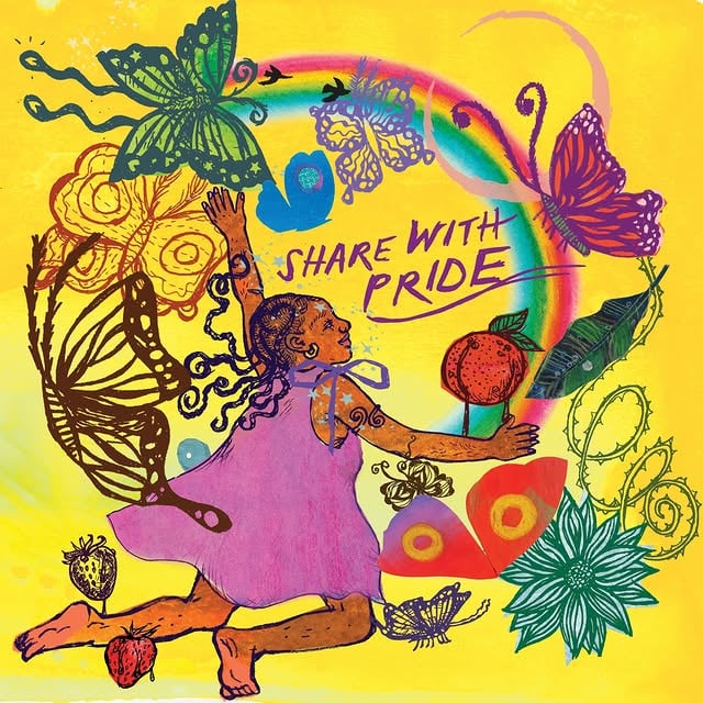 Depicting a central figure extending her arms outward as she shares a rainbow, @kahyangni’s (they/she) illustration invites us to view Pride as something that should be shared with others 🌈 #AlwaysHereAlwaysForward by @vogueeyewear