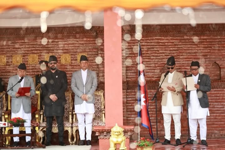 Home Minister Sudan Gurung & Science, Technology Minister Mahabir Pun have taken oath for their respective post.
