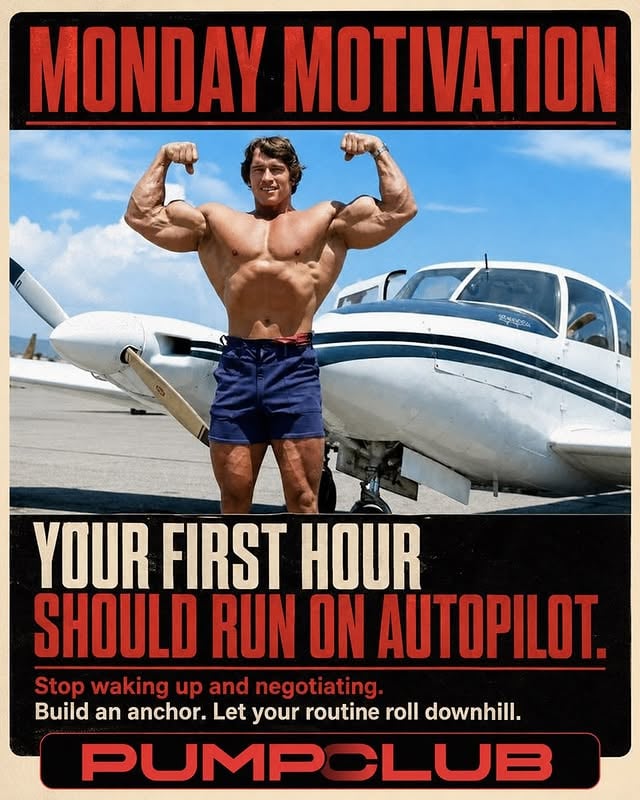 Your first hour should not be a debate.

The more you wake up and negotiate, the more energy you waste before the day even starts.

Build the anchor:
coffee → move → win

Same trigger. Same sequence. Same next move.

No negotiation. Just reps.

Full Arnold breakdown in today’s newsletter — link in bio.

Save this. Send it to someone who keeps saying “I’ll start tomorrow.” And tell us: what’s the first domino in your morning routine?

Follow Arnold’s Pump Club for daily motivation and science-backed health upgrades.