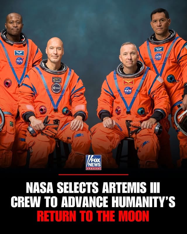NASA just revealed the 4 astronauts who will lead its next giant leap back to the Moon.

The 2027 Artemis III mission will be commanded by Randy Bresnik, with ESA astronaut Luca Parmitano serving as pilot and astronauts Frank Rubio and Andre Douglas joining as mission specialists.

Unlike earlier plans, Artemis III is now expected to test docking and rendezvous operations between NASA’s Orion spacecraft and commercial lunar landers from SpaceX and Blue Origin in Earth orbit before future lunar landing missions.

NASA says the mission will be a critical proving ground for the technology needed to return astronauts to the lunar surface.