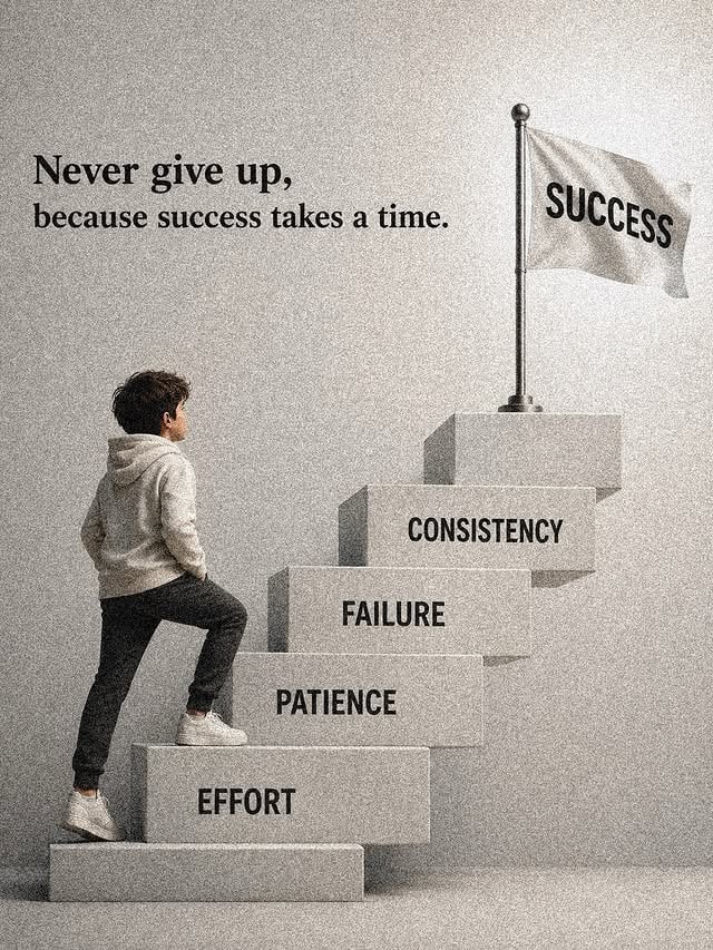 Success is not built in a day.Everyone wants the flag at the top, but very few are willing to climb the stairs that lead there.The truth is that success is not one giant leap. It’s a collection of small decisions made every day when nobody is watching.First comes Effort — showing up even when you don’t feel like it.Then comes Patience — trusting the process when results are invisible.After that comes Failure — the teacher most people try to avoid, but the one that creates the strongest winners.And finally, Consistency — the bridge between dreams and reality.Most people quit because they expect success to happen quickly.But success doesn’t follow your schedule.It follows your commitment.The people you admire today were once beginners.They doubted themselves.They failed.They started over.Yet they kept climbing.Remember:Every step you take today is bringing you closer to the life you imagine.Don’t rush the journey.Don’t compare your chapter one to someone else’s chapter twenty.Keep climbing.Keep learning.Keep believing.Because one day, all the effort, patience, failures, and consistency will come together, and you’ll realize that every step was worth it.Never give up.Success takes time. 🚀#BillionaireCodes #SuccessMindset #Consistency #NeverGiveUp #Motivation by @billionaire_codes