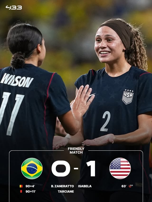𝑻𝑯𝑬 𝑼𝑺 𝑩𝑶𝑼𝑵𝑪𝑬 𝑩𝑨𝑪𝑲 🇺🇸

The US come out on top in the second game of the two-match series 😎

🗣️ Nothing but praise from Emma Hayes for Brazil 🇧🇷:
“𝐓𝐡𝐞 𝐄𝐧𝐠𝐥𝐢𝐬𝐡 𝐢𝐧𝐯𝐞𝐧𝐭𝐞𝐝 𝐟𝐨𝐨𝐭𝐛𝐚𝐥𝐥. 𝐁𝐮𝐭 𝐭𝐡𝐞 𝐁𝐫𝐚𝐳𝐢𝐥𝐢𝐚𝐧𝐬 𝐭𝐚𝐮𝐠𝐡𝐭 𝐮𝐬 𝐡𝐨𝐰 𝐭𝐨 𝐩𝐥𝐚𝐲 𝐢𝐭… 𝐇𝐨𝐰 𝐭𝐨 𝐥𝐢𝐯𝐞 𝐢𝐭 & 𝐛𝐫𝐞𝐚𝐭𝐡𝐞 𝐢𝐭.”